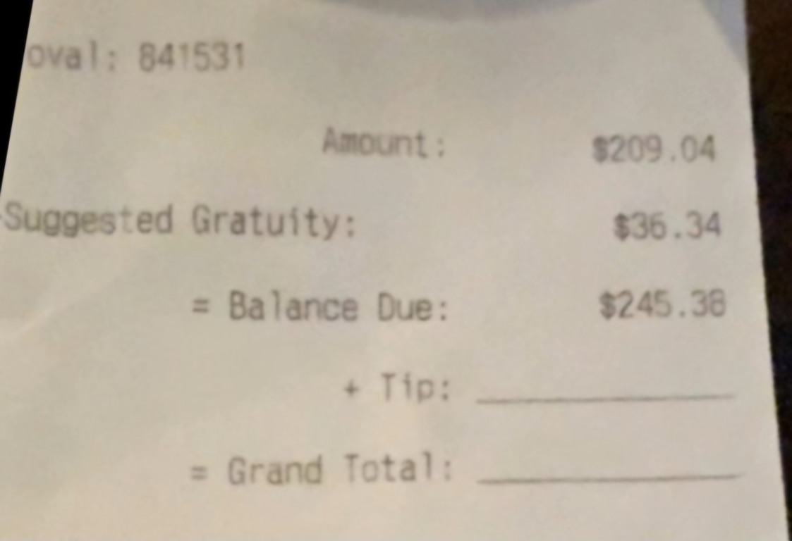Conta de restaurante em Orlando Conta de restaurante em Orlando
