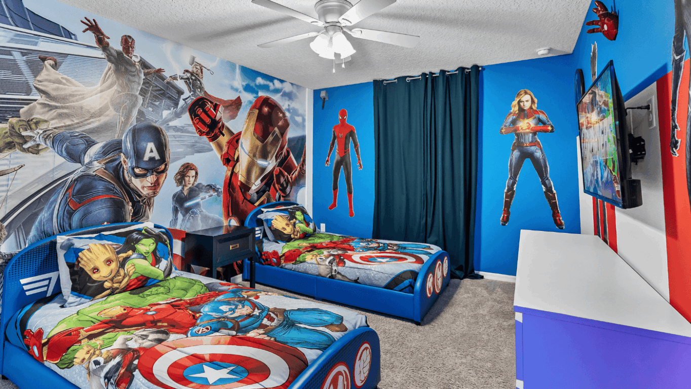 Quarto temático Vingadores no condomínio Solara em Orlando Quarto temático Vingadores no condomínio Solara em Orlando